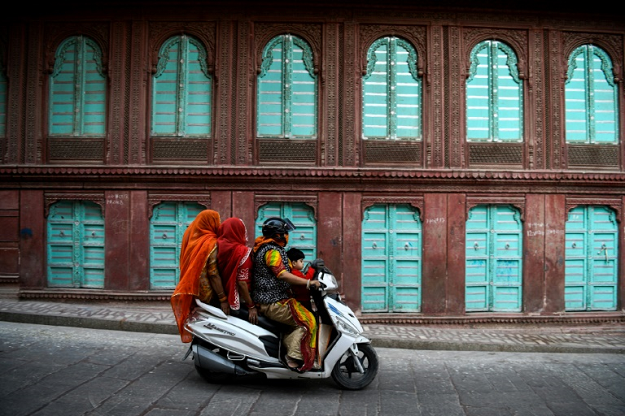 Made from distinctive red sandstone, these once grand residences in India, known as 'havelis', were famed for their vivid facades engraved with intricate patterns. PHOTO: AFP