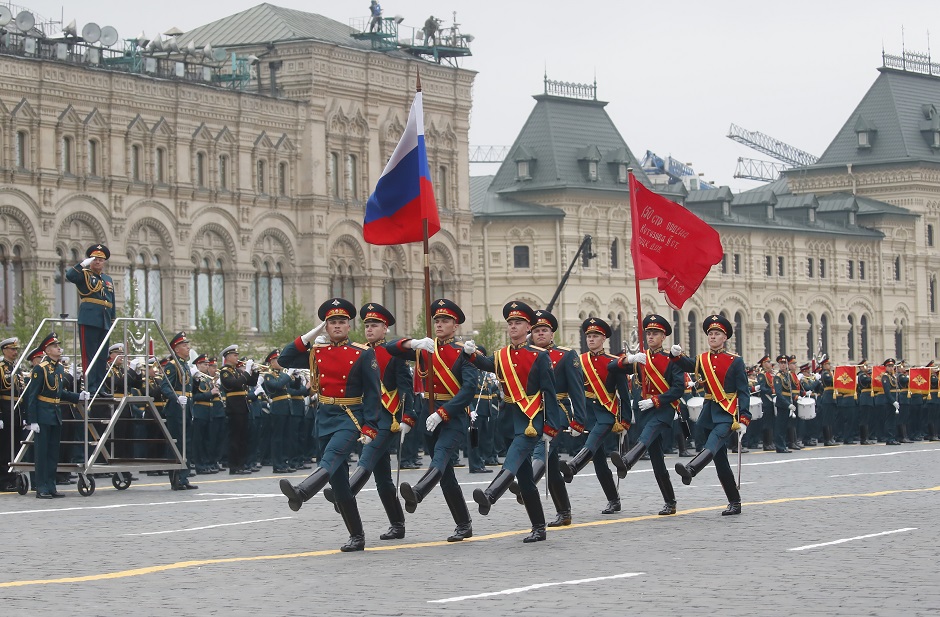 Russian servicemen march during the Victory Day parade, which marks the anniversary of the victory over Nazi Germany in World War Two, in Red Square in central Moscow, Russia. PHOTO: REUTERS