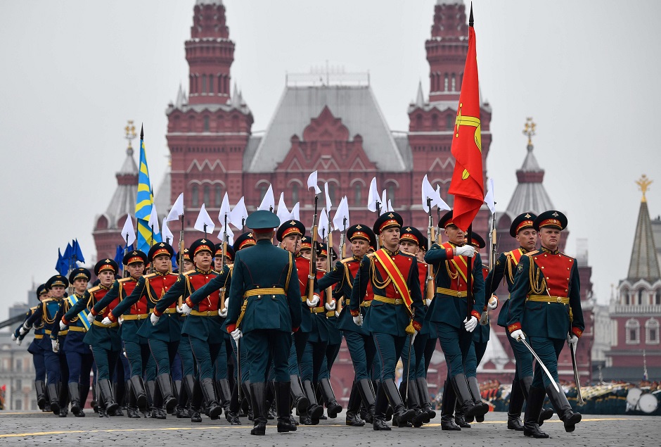 Russian honour guards march through Red Square during the Victory Day military parade in downtown Moscow on May 9, 2019. - Russia celebrates the 74th anniversary of the victory over Nazi Germany. PHOTO: AFP