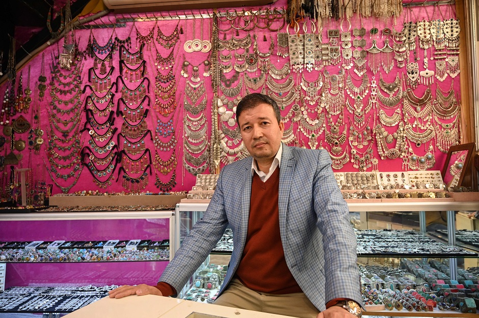 Expert Afghan jeweler Khalil Nuri poses for a picture in his shop, in the Grand Bazaar in Istanbul. PHOTO: AFP