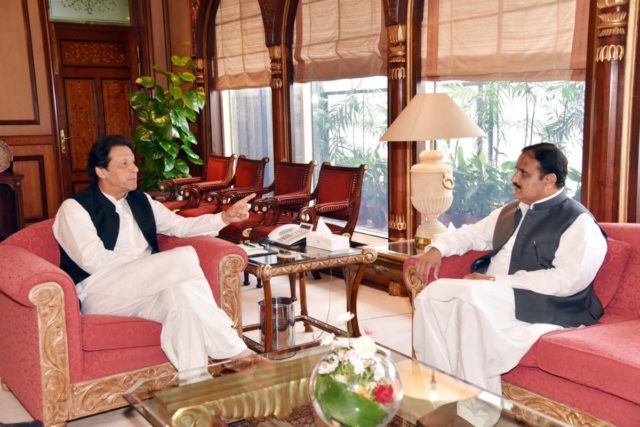 A file photo of PM Imran Khan in a meeting with Punjab CM Usman Buzdar. 