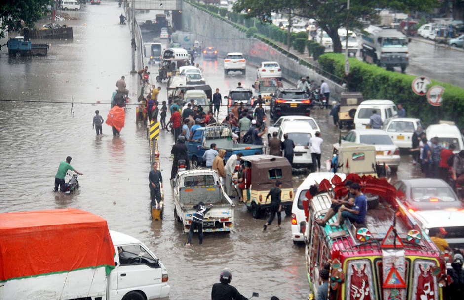 A view of a massive traffic jam on the underpass after heavy rain. PHOTO: APP