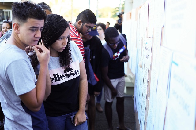 students react as they check the results of the baccalaureate exam photo afp