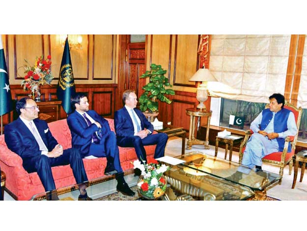 a three member delegation of the world economic forum led by wef president borge brende called on prime minister imran khan at the pm office photo app
