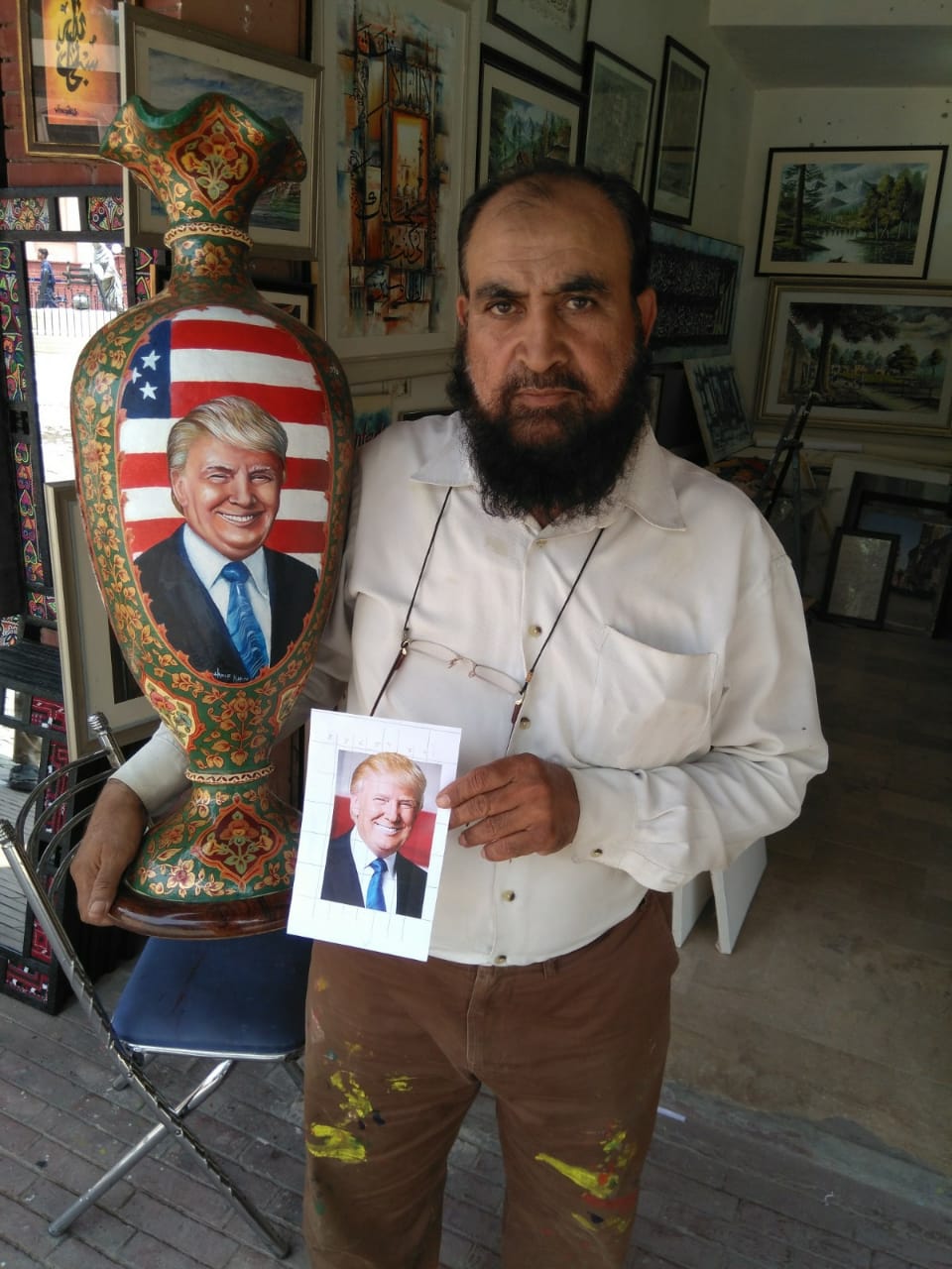 illustrating trump 039 s hairstyle was more difficult than painting his face on a small vase says artist hanifullah photo express