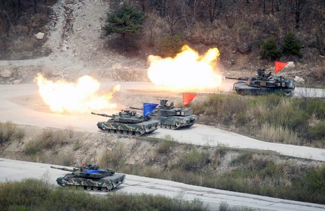 south korean army k1a1 and u s army m1a2 tanks fire live rounds during a u s  south korea joint live fire military exercise at a training field near the dmz in pocheon representational image of us m1a2 tanks photo reuters
