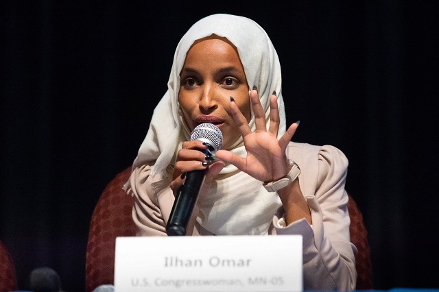 us representative ilhan omar d mn speaks on stage during a town hall meeting photo afp
