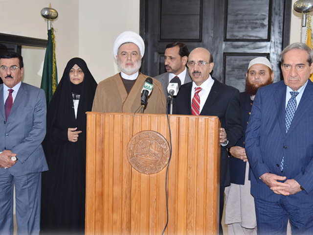 leader of the islamic supreme council of iraq sheikh dr humam hamoudi and ajk president sardar masood khan address joint press conference photo sabah