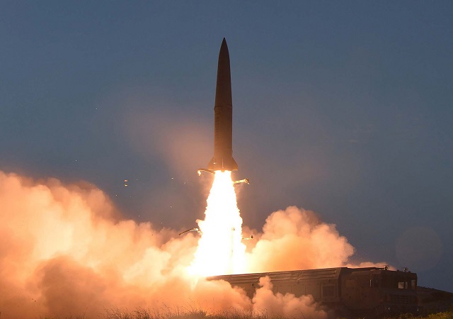 this picture taken on july 25 2019 and released by north korea 039 s official korean central news agency kcna on july 26 shows a new type of tactical guided short range missile being launched at an undisclosed location in north korea photo afp