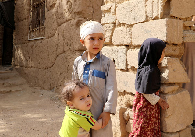 mukhtar hadi who survived survived last month 039 s saudi led air strike that killed dozens including children stands with his brother and sister in saada yemen september 4 2018 picture taken september 4 2018 photo reuters