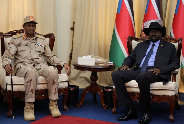 deputy head of sudanese transitional military council mohamed hamdan dagalo meets south sudanese president salva kiir in juba south sudan photo reuters