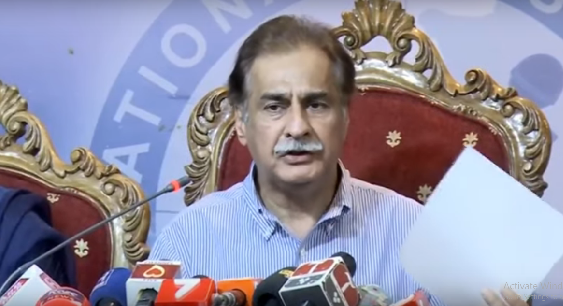 ayaz sadiq addresses press conference in islamabad on tuesday screen grab