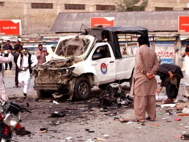 An explosive rigged motorcycle was detonated to target a police van. PHOTO: INP