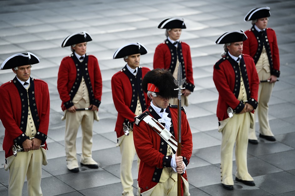 A marching parade performs on the National mall. PHOTO: AFP