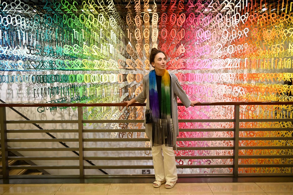 French architect Emmanuelle Moureaux stands in front of her art installation 100 colors :AFP 