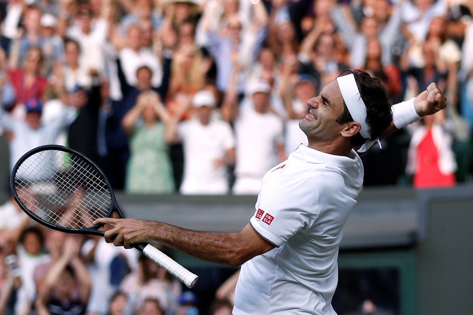 Tennis - Wimbledon - All England Lawn Tennis and Croquet Club, London, Britain - July 12, 2019 Switzerland's Roger Federer celebrates after winning his semi-final match: REUTERS