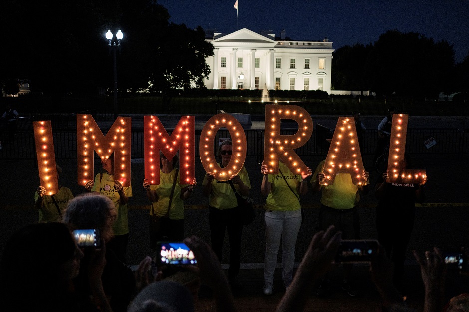 Immigration rights activists hold a 