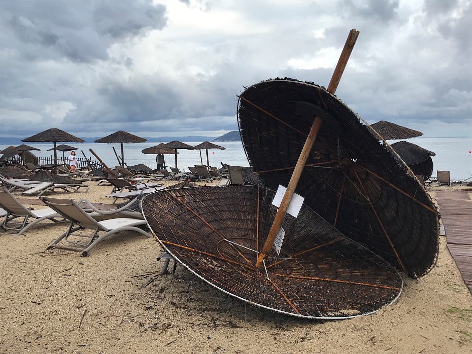 Damages at the beach at a hotel in Porto Carras, Halkidki, Greece after bad weather. PHOTO: Reuters.