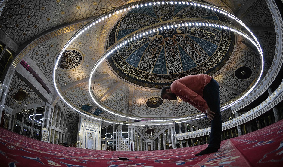 A man prays in a mosque in the Chechen town of Argun. PHOTO: AFP