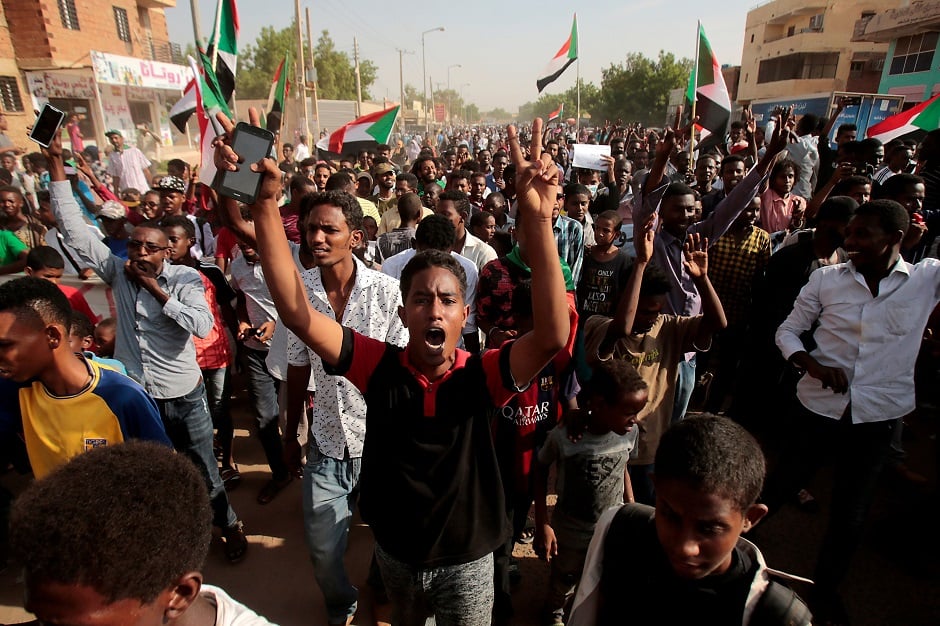 Sudanese protesters demonstrate in Khartoum. Sudanese protest leaders and their rebel partners have ended their differences over a power-sharing deal signed with the country's military rulers, vowing to work jointly for peace, a leading protest group. PHOTO: AFP