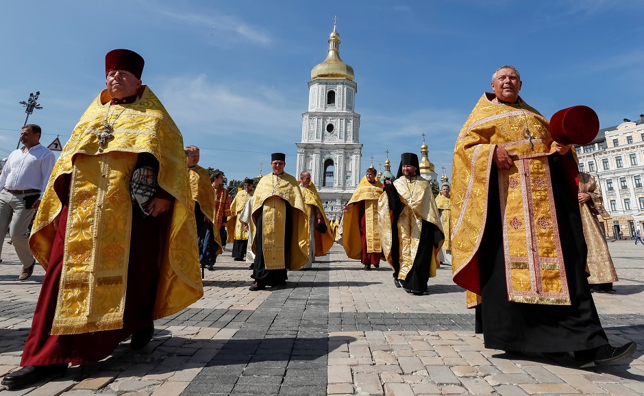 Clergymen of Orthodox Church of Ukraine take part in a ceremony marking the 1031st anniversary of the Christianisation of the country, which was then known as Kievan Rus', in Kiev, Ukraine. PHOTO: Reuters