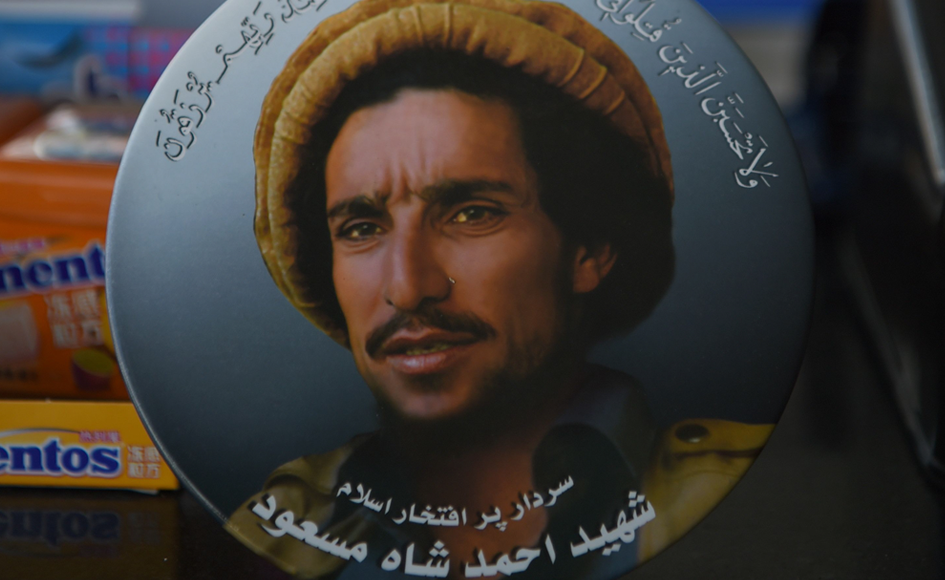 An image of Ahmad Shah Massoud, is displayed in a shop in Saricha in Panjshir Province, north of the capital Kabul. Photo: AFP