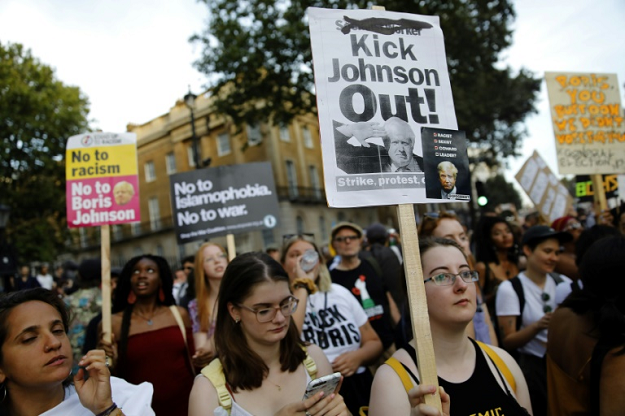 Demonstrators protested his appointment outside Downing Street. PHOTO: AFP