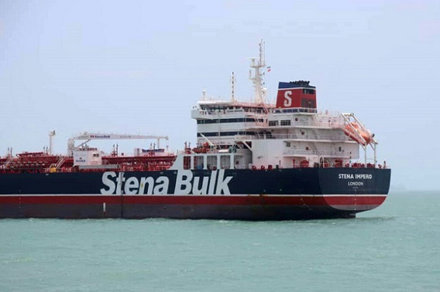 This handout picture released by Tasnim News Agency on July 20, 2019, shows British-flagged tanker Stena Impero anchored in Bandar Abbas in southern Iran. PHOTO: AFP