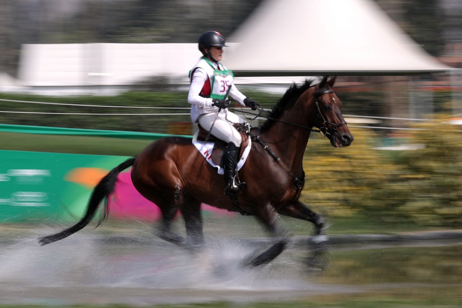 Equestrian - XVIII Pan American Games - Lima 2019 - Eventing Individual - Cross Country - Army Equestrian School, Lima, Peru - Canada's Jessica Phoenix riding Pavarotti in action. PHOTO: Reuters