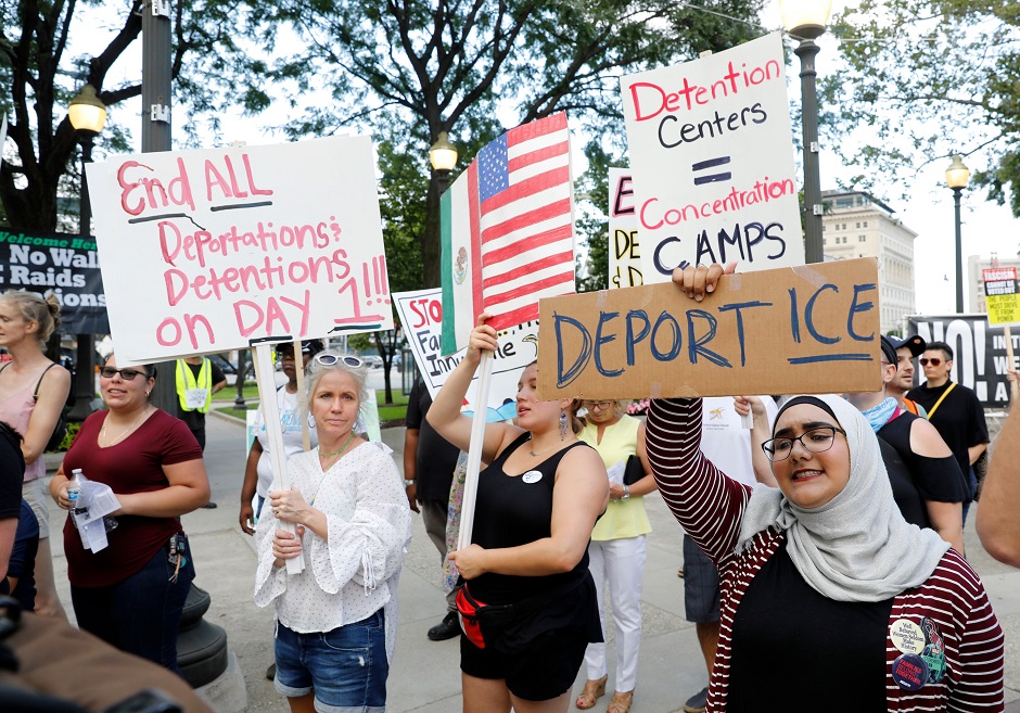 Pro-immigration protesters march in Grand Circus Park. PHOTO: AFP