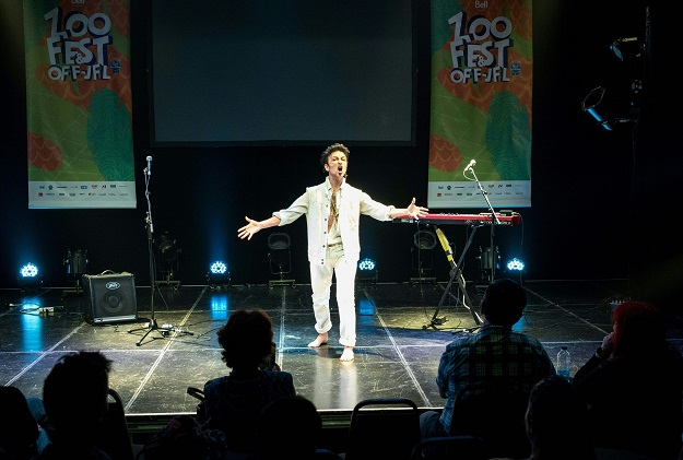 In this file photo taken on July 12, 2019 Melodie Rousseau (R), accompanied by a Drag Queen, during her Drag King performance in Montreal, Canada.PHOTO: AFP