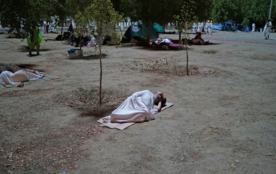 A pilgrim sleeps as after he arrives in Arafat to mark Hajj's most important day, Day of Arafat, during his Hajj pilgrimage in the holy city of Mecca, Saudi Arabia. PHOTO: Reuters