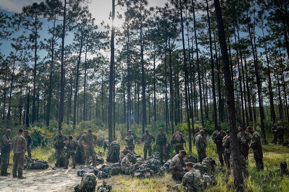 Senior leaders assigned to the US Army's 3rd Brigade, 101st Airborne Division (Air Assault), are seen during a tactical leader's training exercise at Eglin Air Force Base in Florida. PHOTO: Reuters
