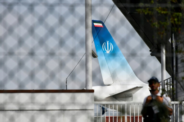 The plane on which Iran's top diplomat Mohammad Javad Zarif arrived in Biarritz to the G7 summit. PHOTO: AFP