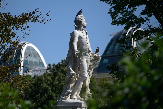 A statue of the most famous Austrian composer Wolfgang Amadeus Mozart is seen in the Burg garden in Vienna, Austria on September 03, 2019.PHOTO: AFP