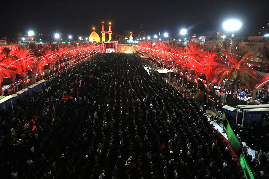 Iraqi Shiites gather to pray at the Imam Abbas mosque in the central city of Karbala. PHOTO: AFP