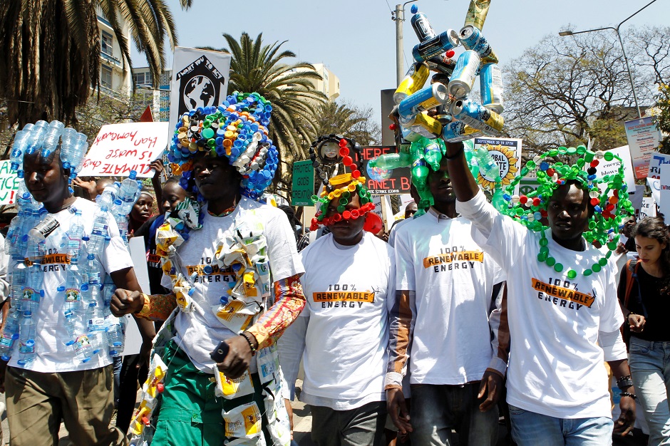 Environmental activists march as they take part in the Climate strike protest calling for action on climate change, in Nairobi, Kenya. PHOTO: Reuters 