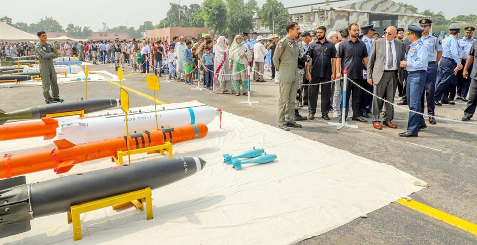 Governor Punjab Muhammad Sarwar visiting ammunition stalls organised by Pakistan Air Force at PAF Base on Defence Day in provincial capital. PHOTO: ONLINE