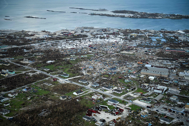 An aerial view of damage from Hurricane Dorian on September 5, 2019, in Marsh Harbour, Great Abaco Island in the Bahamas. PHOTO: AFP