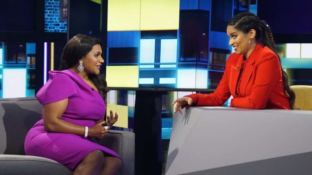 A LITLLE LATE WITH LILLY SINGH -- ?"Mindy Kaling?" Episode 105 -- Pictured: (l-r) Mindy Kaling, Lilly Singh -- (Photo by: Scott Angelheart/NBC)