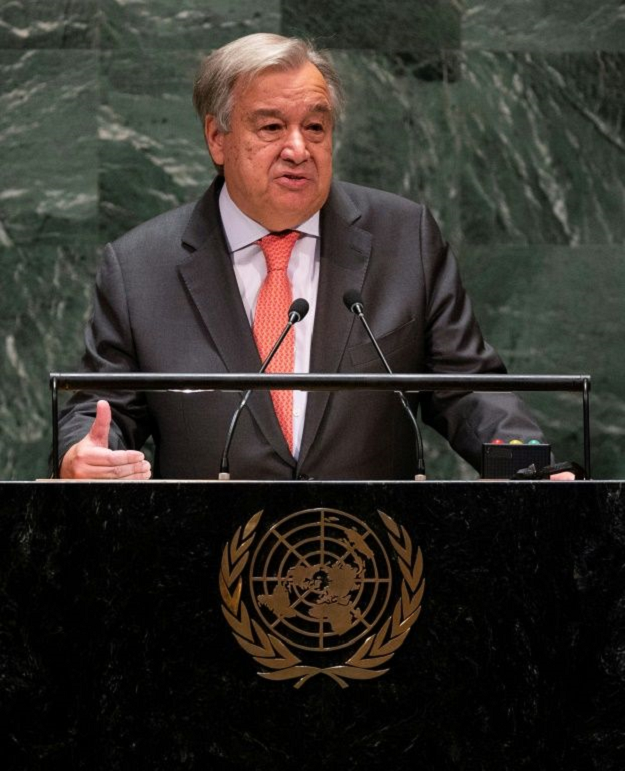 UN Secretary-General Antonio Guterres warns in his address to the General Assembly about rising tensions between the United States and China. PHOTO: AFP