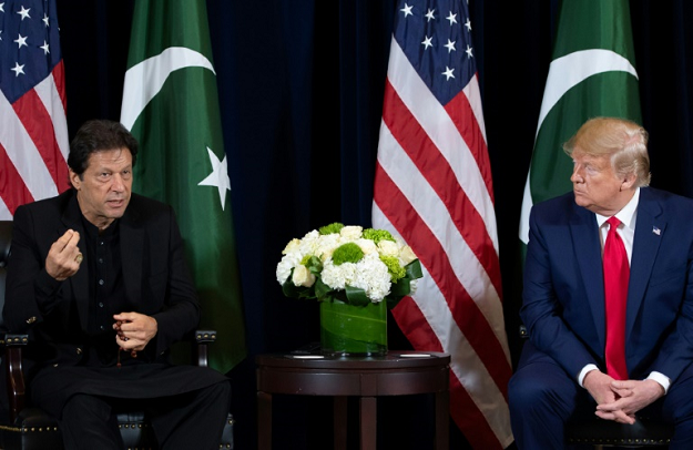 Pakistani Prime Minister Imran Khan and US President Donald Trump meet on the sidelines of the UN General Assembly. PHOTO: AFP