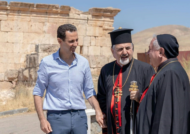 The United States says that Syrian President Bashar al-Assad, seen here meeting church leaders in July 2019, has repeatedly used chemical weapons. PHOTO: AFP