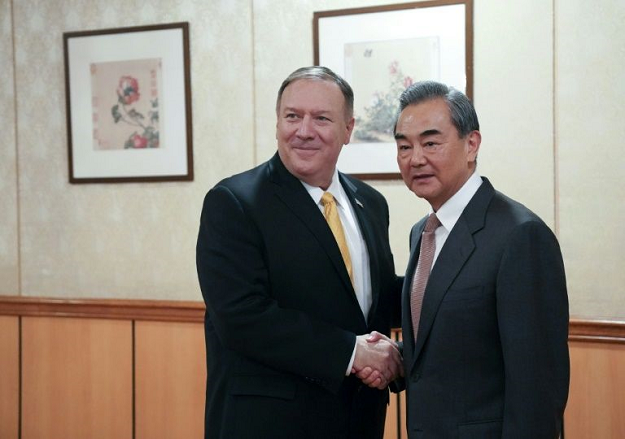 US Secretary of State Mike Pompeo meets China's State Councilor and Foreign Minister Wang Yi at the United Nations. PHOTO: AFP