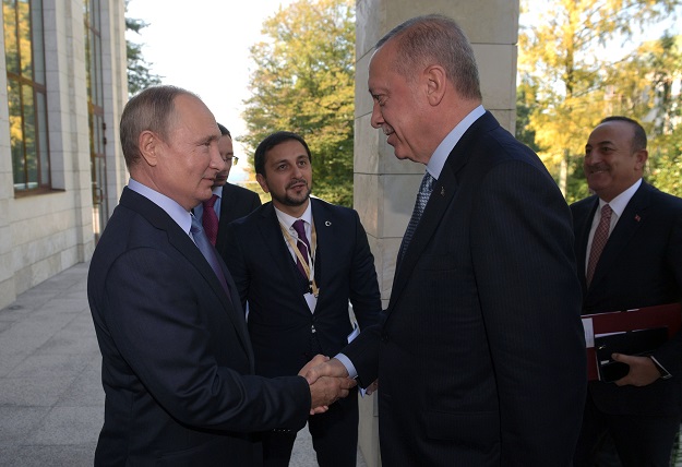 Russian President Vladimir Putin meets with his Turkish counterpart Recep Tayyip Erdogan in Sochi. PHOTO: AFP