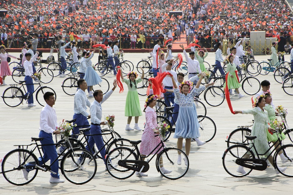  Performers with bicycles take part in the parade. PHOTO: Reuters