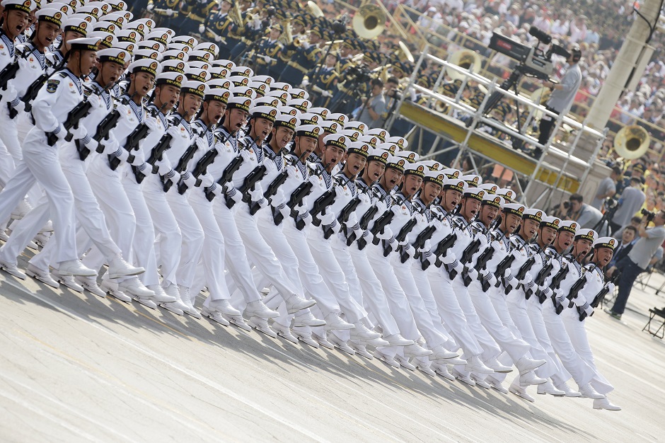  Soldiers of People's Liberation Army (PLA) march in formation during the military parade. PHOTO: Reuters