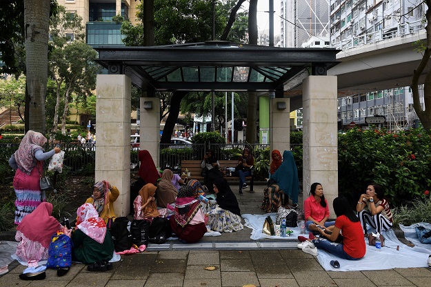 Indonesian migrant workers gathered near Victoria Park in Hong Kong (Photo: AFP)