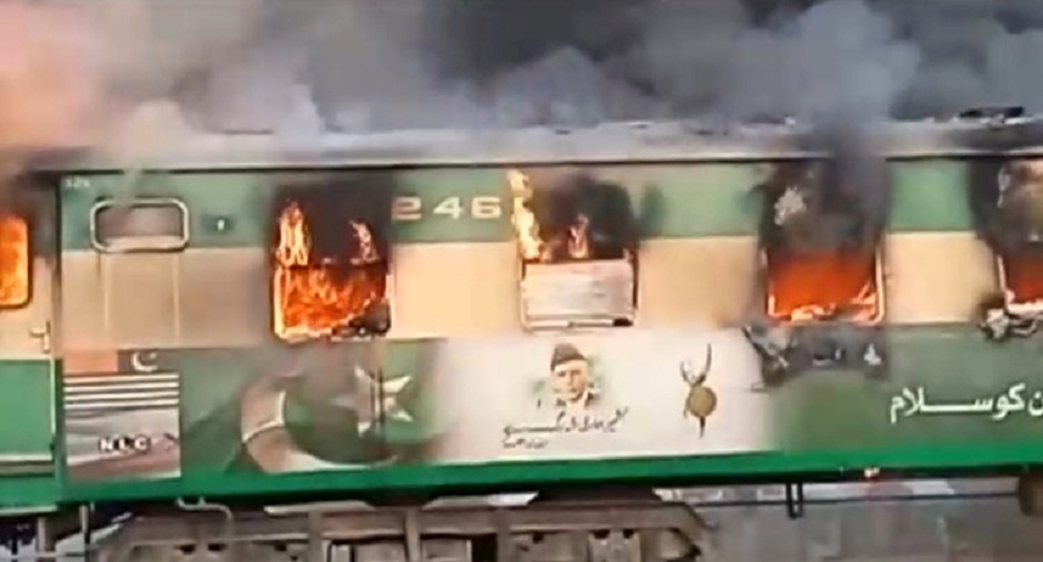 Fire burns Tezgam's carriage after a gas canister passengers were using to cook breakfast exploded (Photo: Reuters)
