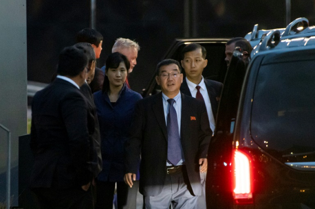 Members of the North Korean delegation arrive at Arlanda airport north of Stockholm, ahead of the expected resumption of working-level talks between the North and Washington. PHOTO: AFP